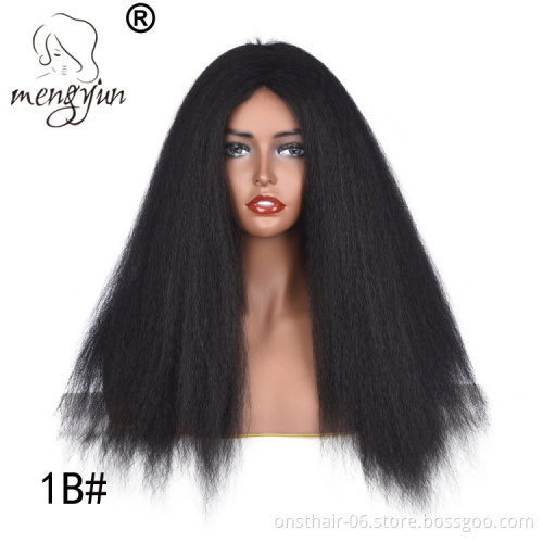 Afro Kinky Straight Bob Wigs Synthetic High Temperature Fiber Hair Light Yaki Straight Curl Medium Length Wigs For Women 20Inch